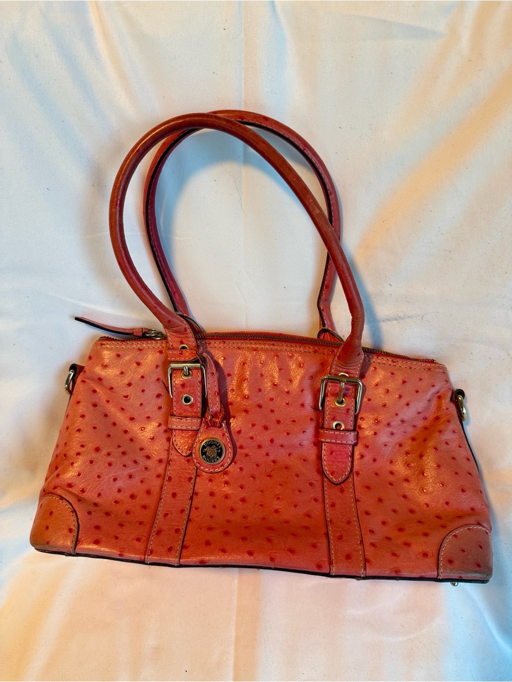 Vintage Dooney & Bourke Coral Orange Ostrich-Embossed Shoulder Bag